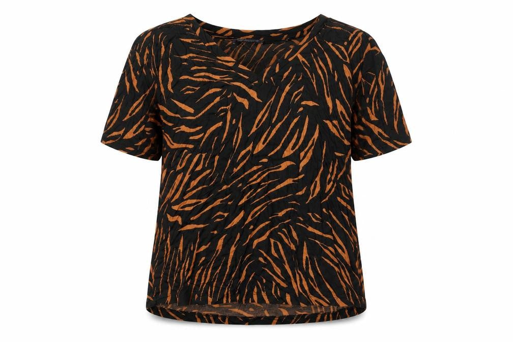 Marks & Spencer Womens Black Geometric Viscose Basic T-Shirt Size 8 V-Neck