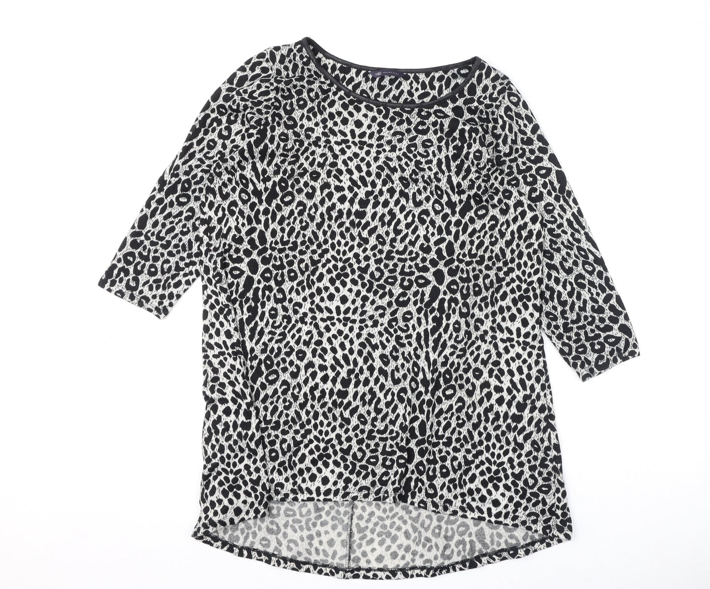Marks and Spencer Womens Black Round Neck Animal Print Polyester Pullover Jumper Size 16 - Leopard Print