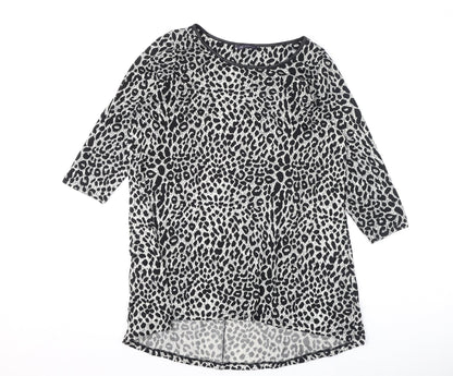 Marks & Spencer Womens Black Round Neck Animal Print Polyester Pullover Jumper Size 16 - Leopard Print