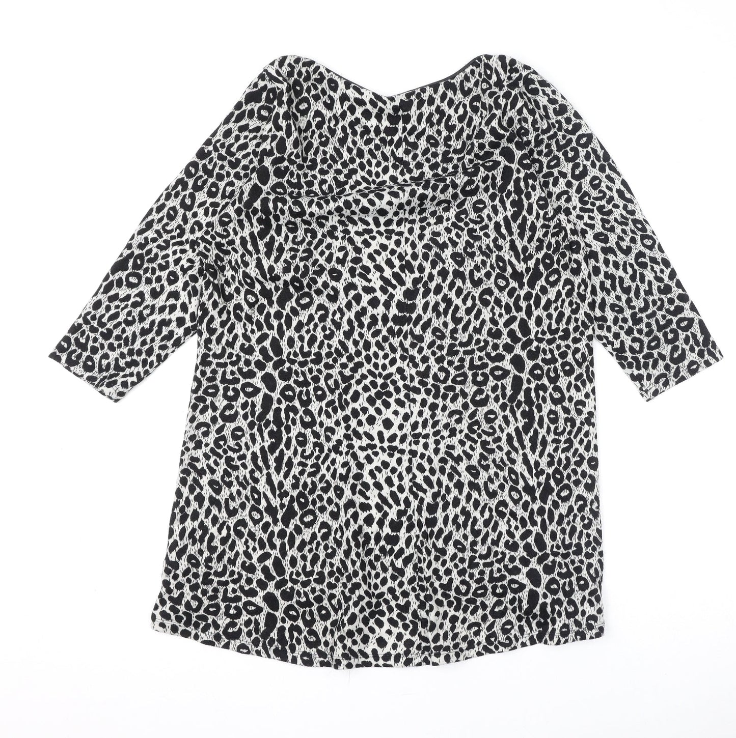 Marks and Spencer Womens Black Round Neck Animal Print Polyester Pullover Jumper Size 16 - Leopard Print