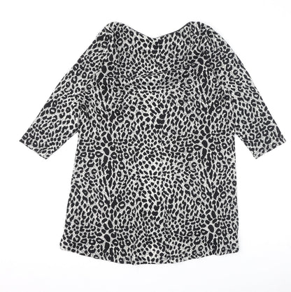 Marks & Spencer Womens Black Round Neck Animal Print Polyester Pullover Jumper Size 16 - Leopard Print