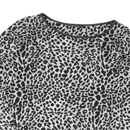 Marks & Spencer Womens Black Round Neck Animal Print Polyester Pullover Jumper Size 16 - Leopard Print