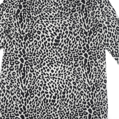 Marks & Spencer Womens Black Round Neck Animal Print Polyester Pullover Jumper Size 16 - Leopard Print