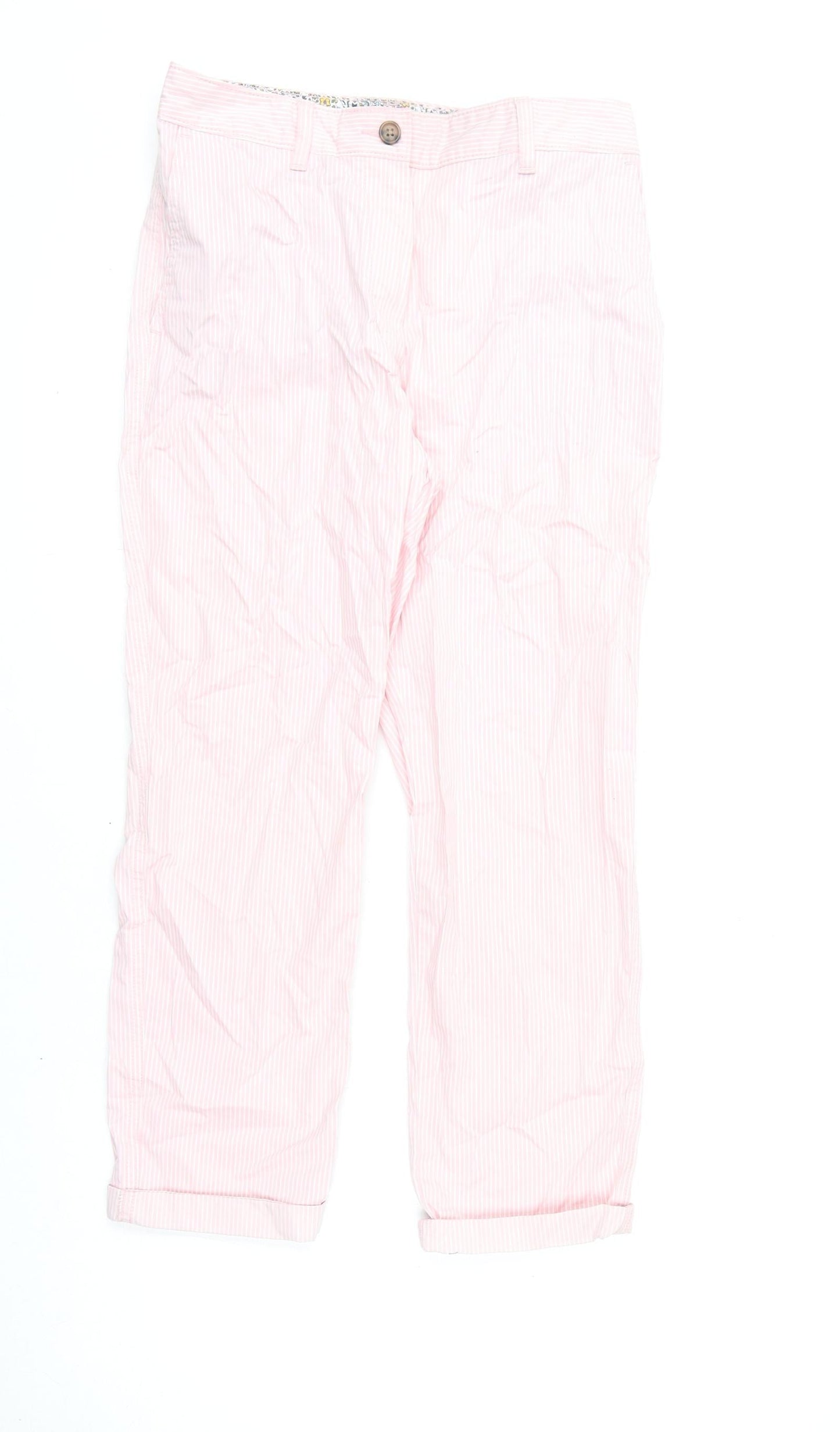 Marks and Spencer Womens Pink Striped Cotton Chino Trousers Size 8 L23 in Regular Zip
