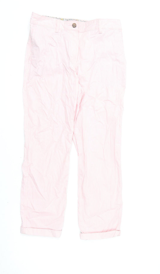 Marks and Spencer Womens Pink Striped Cotton Chino Trousers Size 8 L23 in Regular Zip