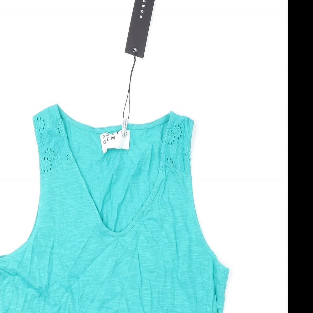 Poeticgem Womens Green Cotton Basic Tank Size 12 V-Neck