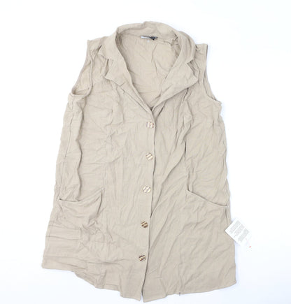 Additional front view of ASOS women’s beige 100% cotton a-line, size UK 16, collared button