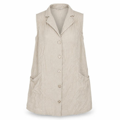 Front view of ASOS women’s beige 100% cotton a-line, size UK 16, collared button