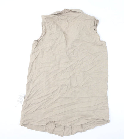 Back view of ASOS women’s beige 100% cotton a-line, size UK 16, collared button