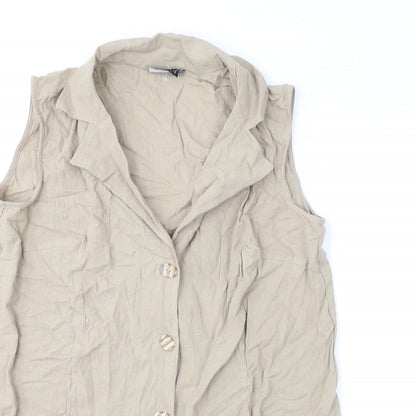 Close-up detail of ASOS women’s beige 100% cotton a-line, size UK 16, collared button
