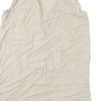 Brand and care label for ASOS women’s beige 100% cotton a-line, size UK 16, collared button