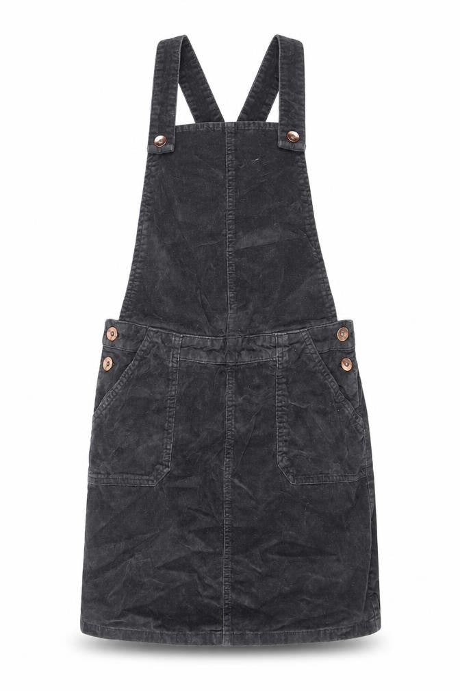 George Girls Grey Cotton Pinafore/Dungaree Dress Size 11-12 Years Square Neck Button