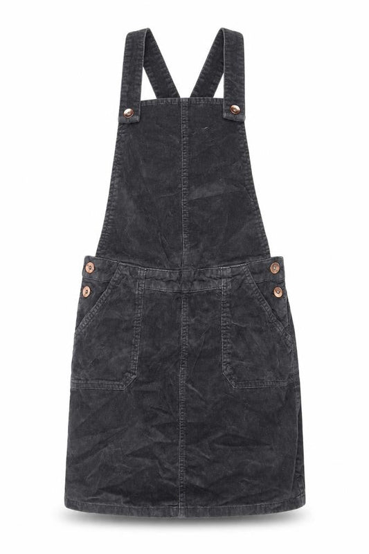 George Girls Grey Cotton Pinafore/Dungaree Dress Size 11-12 Years Square Neck Button