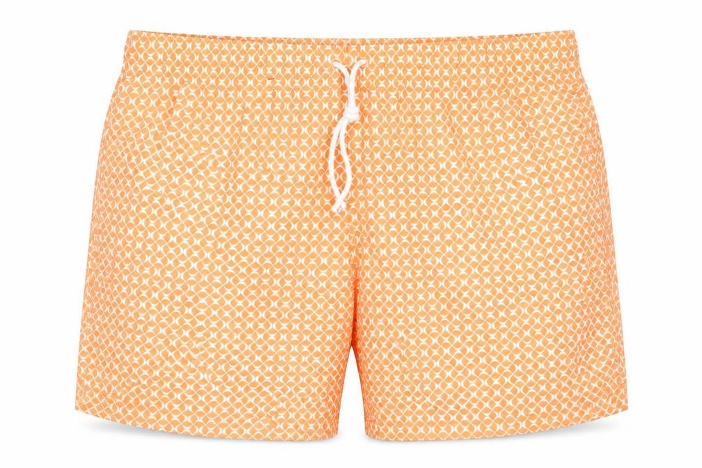 Marks & Spencer Mens Orange Geometric Polyester Bermuda Shorts Size 2XL Regular Drawstring - Inside Leg 5.5