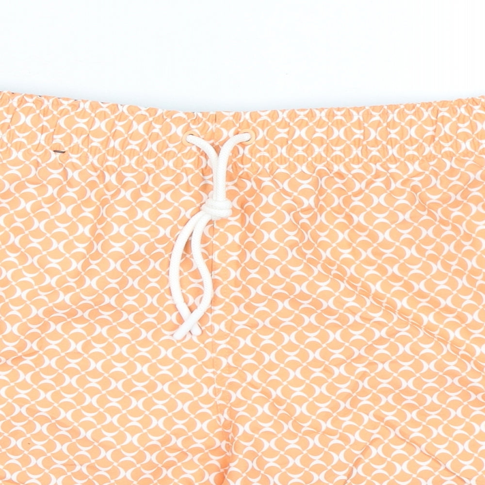 Marks and Spencer Mens Orange Geometric Polyester Bermuda Shorts Size 2XL Regular Drawstring - Inside Leg 5.5