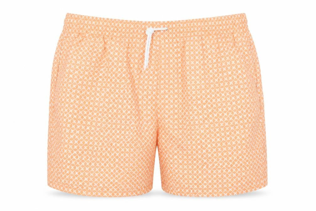 Marks & Spencer Mens Orange Geometric Polyester Bermuda Shorts Size 3XL Regular Drawstring - Inside Leg 5in