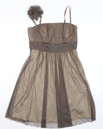 Additional front view of ESPRIT women’s brown polyester a-line, size UK 12, square neck zip - removable straps