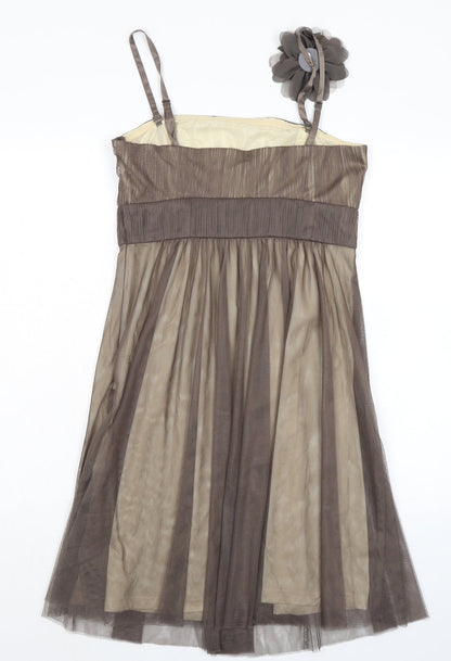 Back view of ESPRIT women’s brown polyester a-line, size UK 12, square neck zip - removable straps