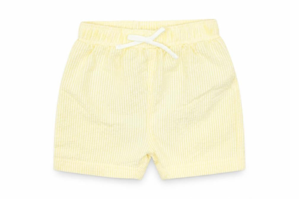 Marks & Spencer Baby Yellow Striped Cotton Cropped Trousers Size 9-12 Months Drawstring - Shorts