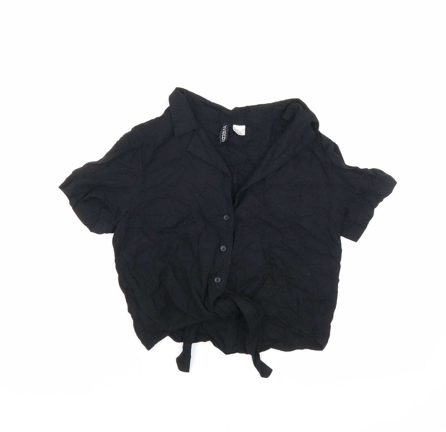 Divided by H&M Womens Black Viscose Basic Button-Up Size 4 Collared