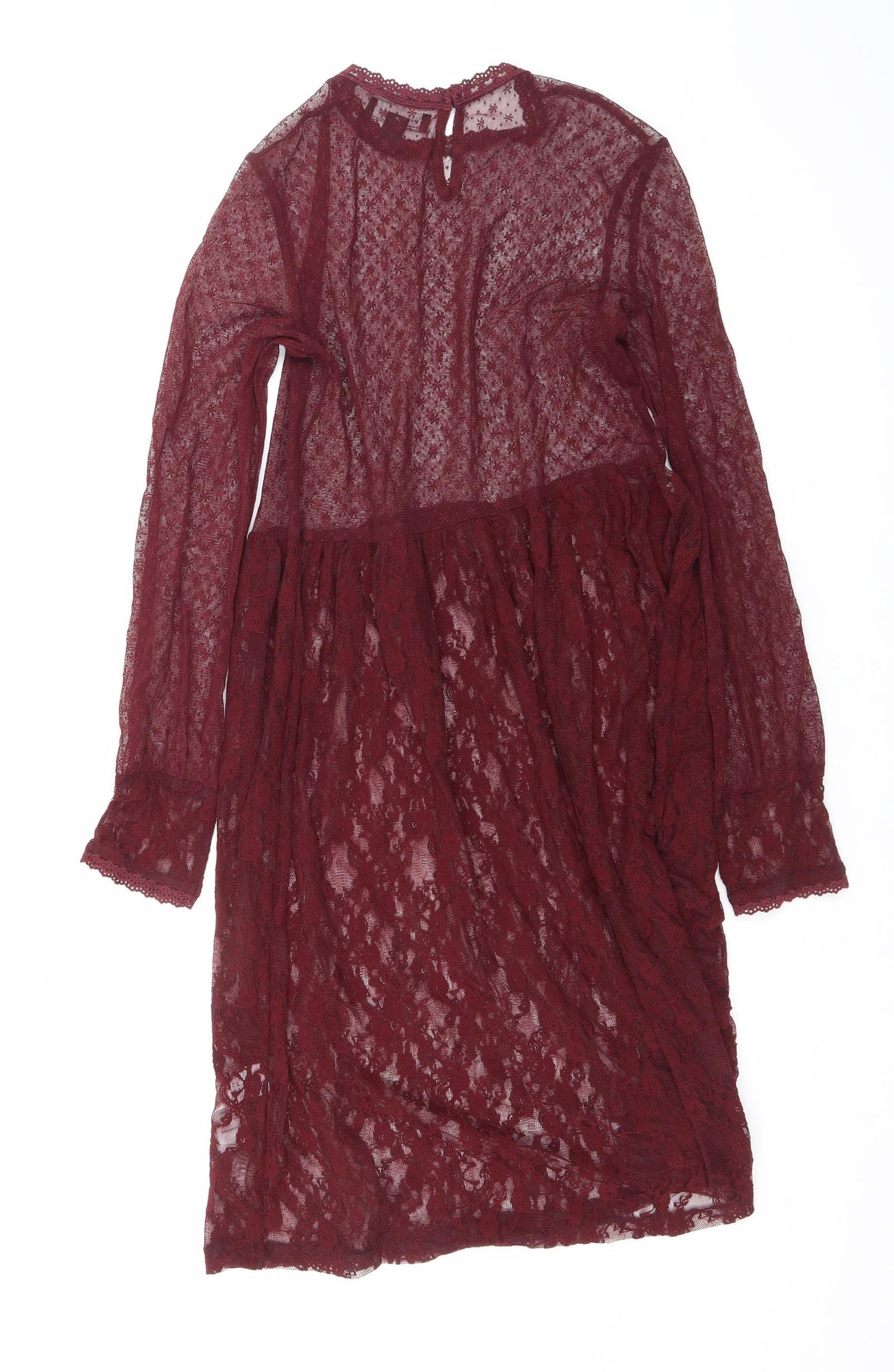 New Look Womens Purple Floral Nylon A-Line Size 8 Round Neck Button - Lace