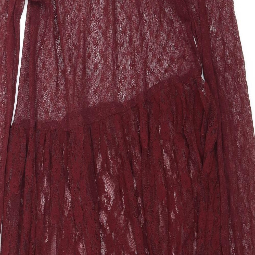 New Look Womens Purple Floral Nylon A-Line Size 8 Round Neck Button - Lace