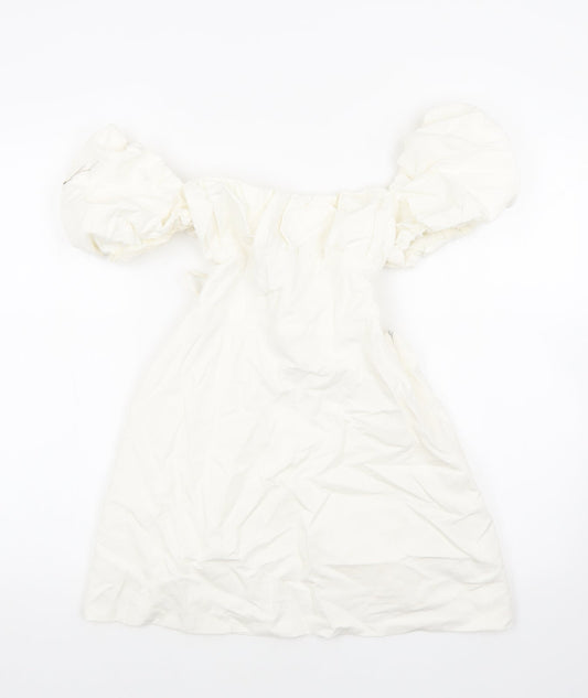 Zara Womens White Cotton Mini Size M Square Neck Tie