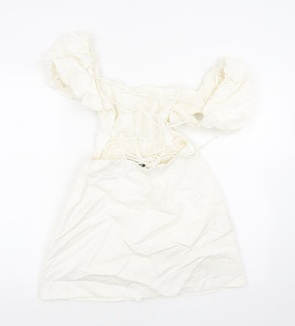 Zara Womens White Cotton Mini Size M Square Neck Tie