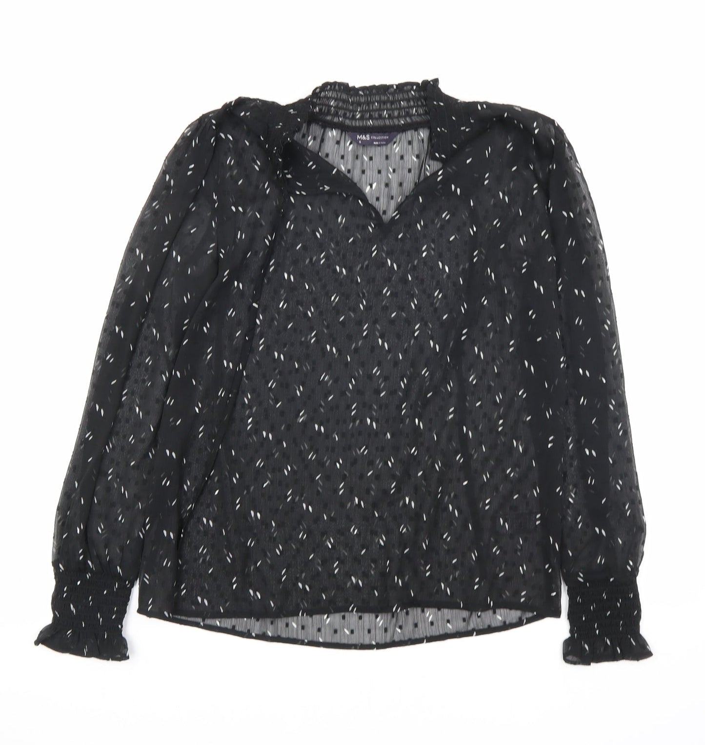 Marks and Spencer Womens Black Geometric Polyester Basic Blouse Size 6 V-Neck