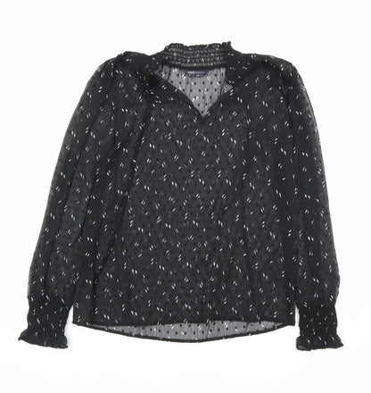 Marks & Spencer Womens Black Geometric Polyester Basic Blouse Size 6 V-Neck