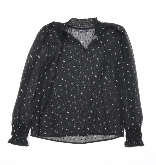 Marks and Spencer Womens Black Geometric Polyester Basic Blouse Size 6 V-Neck