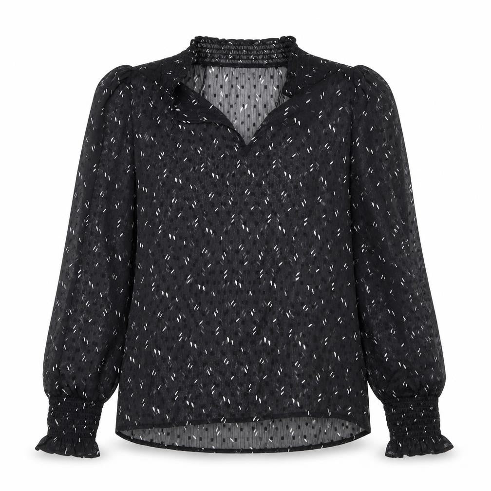 Marks & Spencer Womens Black Geometric Polyester Basic Blouse Size 6 V-Neck