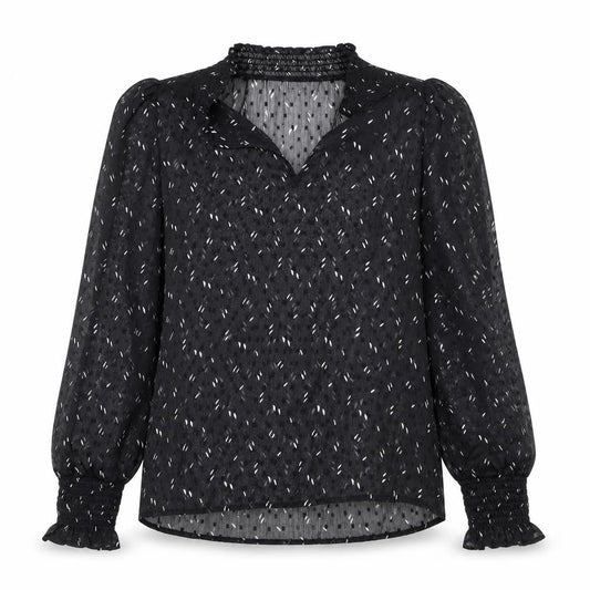 Marks and Spencer Womens Black Geometric Polyester Basic Blouse Size 6 V-Neck