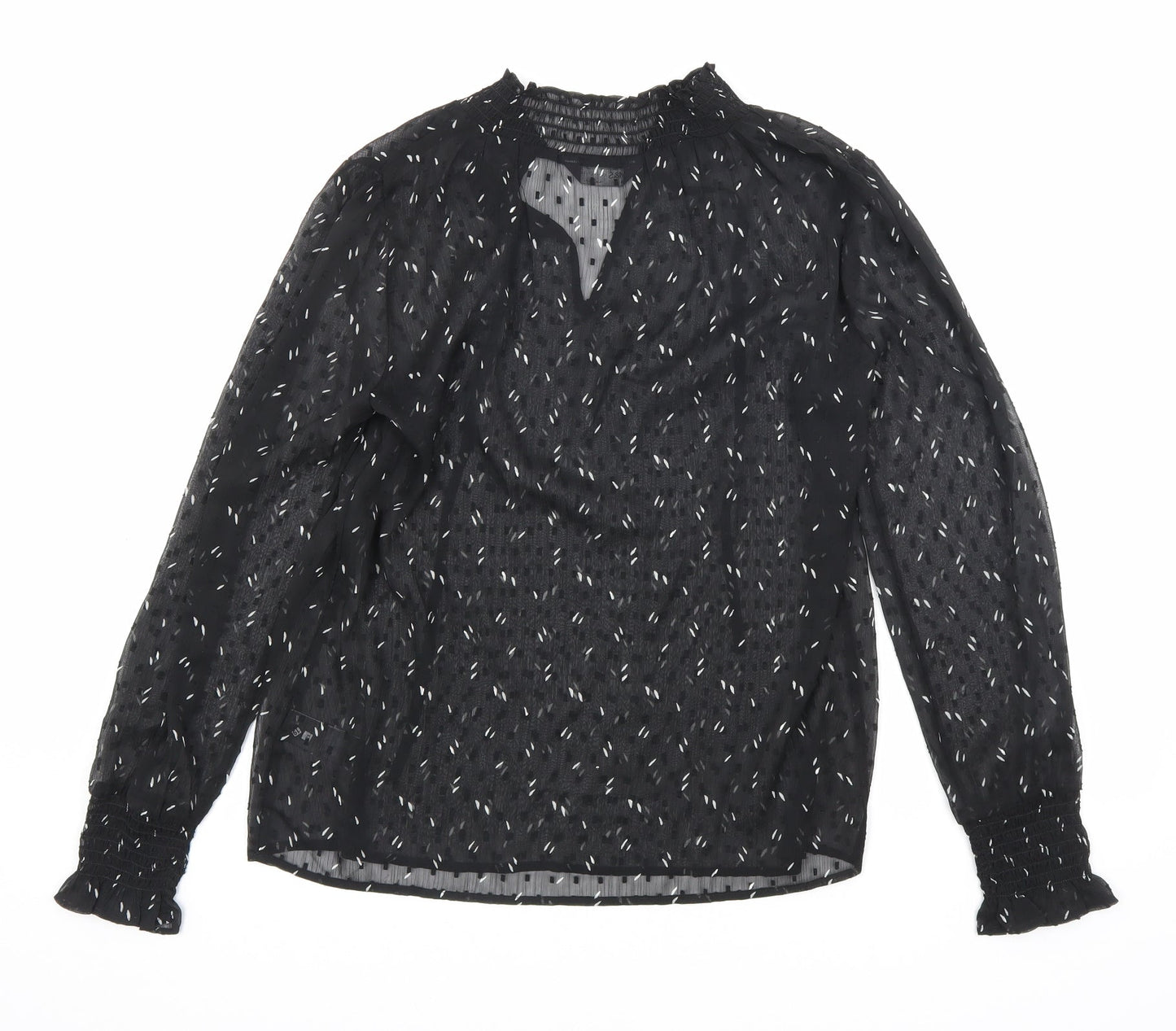 Marks and Spencer Womens Black Geometric Polyester Basic Blouse Size 6 V-Neck