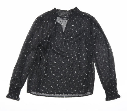 Marks & Spencer Womens Black Geometric Polyester Basic Blouse Size 6 V-Neck