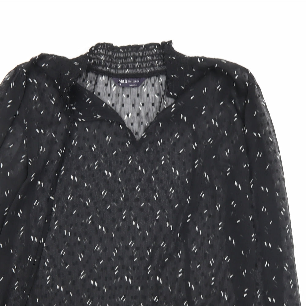 Marks and Spencer Womens Black Geometric Polyester Basic Blouse Size 6 V-Neck