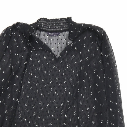 Marks & Spencer Womens Black Geometric Polyester Basic Blouse Size 6 V-Neck