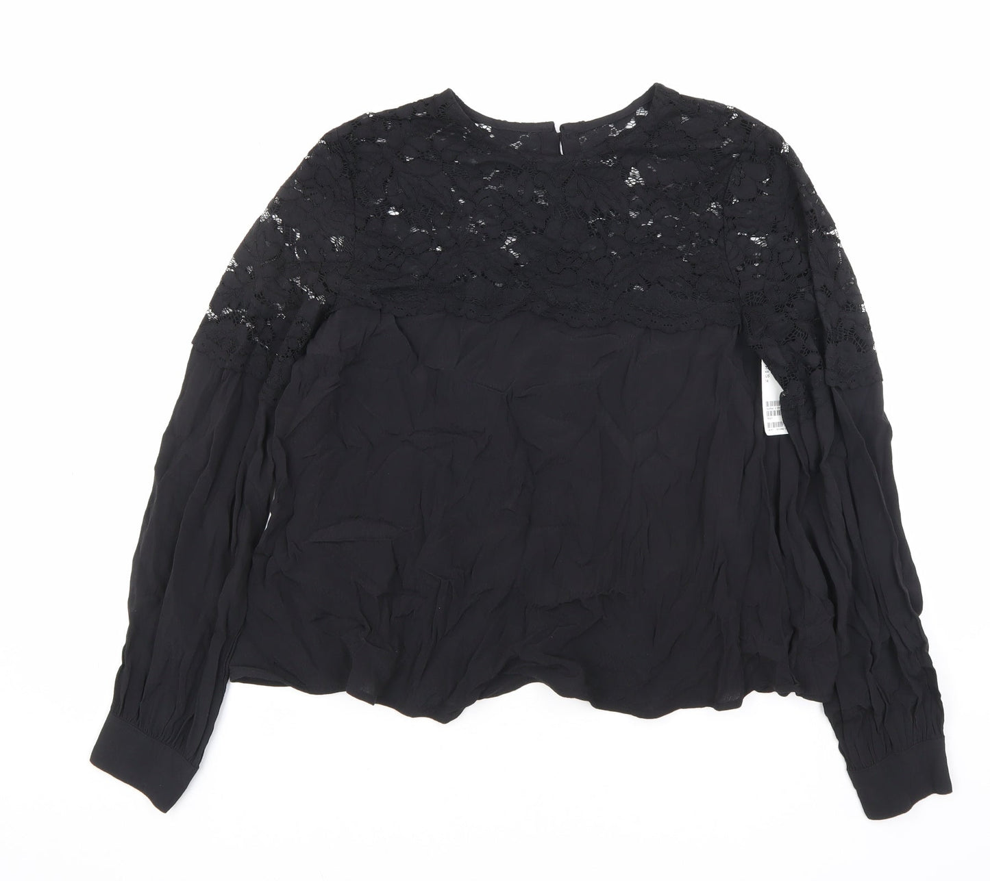 H&M Womens Black Geometric Viscose Basic T-Shirt Size 10 Round Neck