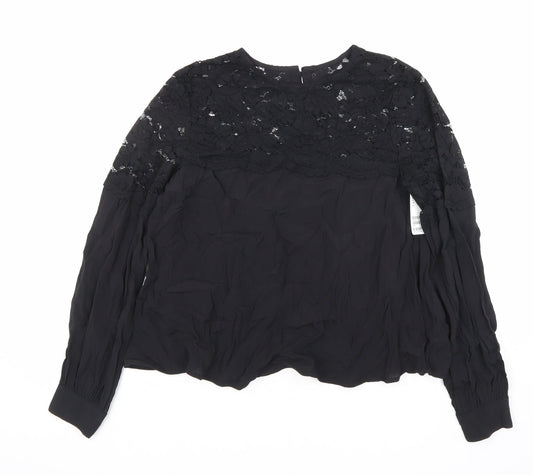 H&M Womens Black Geometric Viscose Basic T-Shirt Size 10 Round Neck
