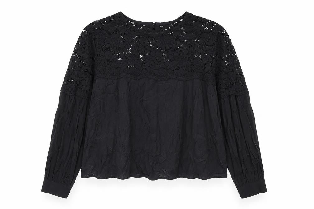 H&M Womens Black Geometric Viscose Basic T-Shirt Size 10 Round Neck