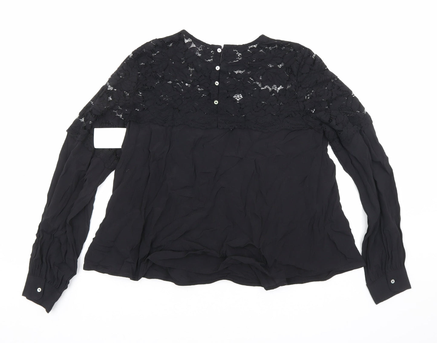 H&M Womens Black Geometric Viscose Basic T-Shirt Size 10 Round Neck
