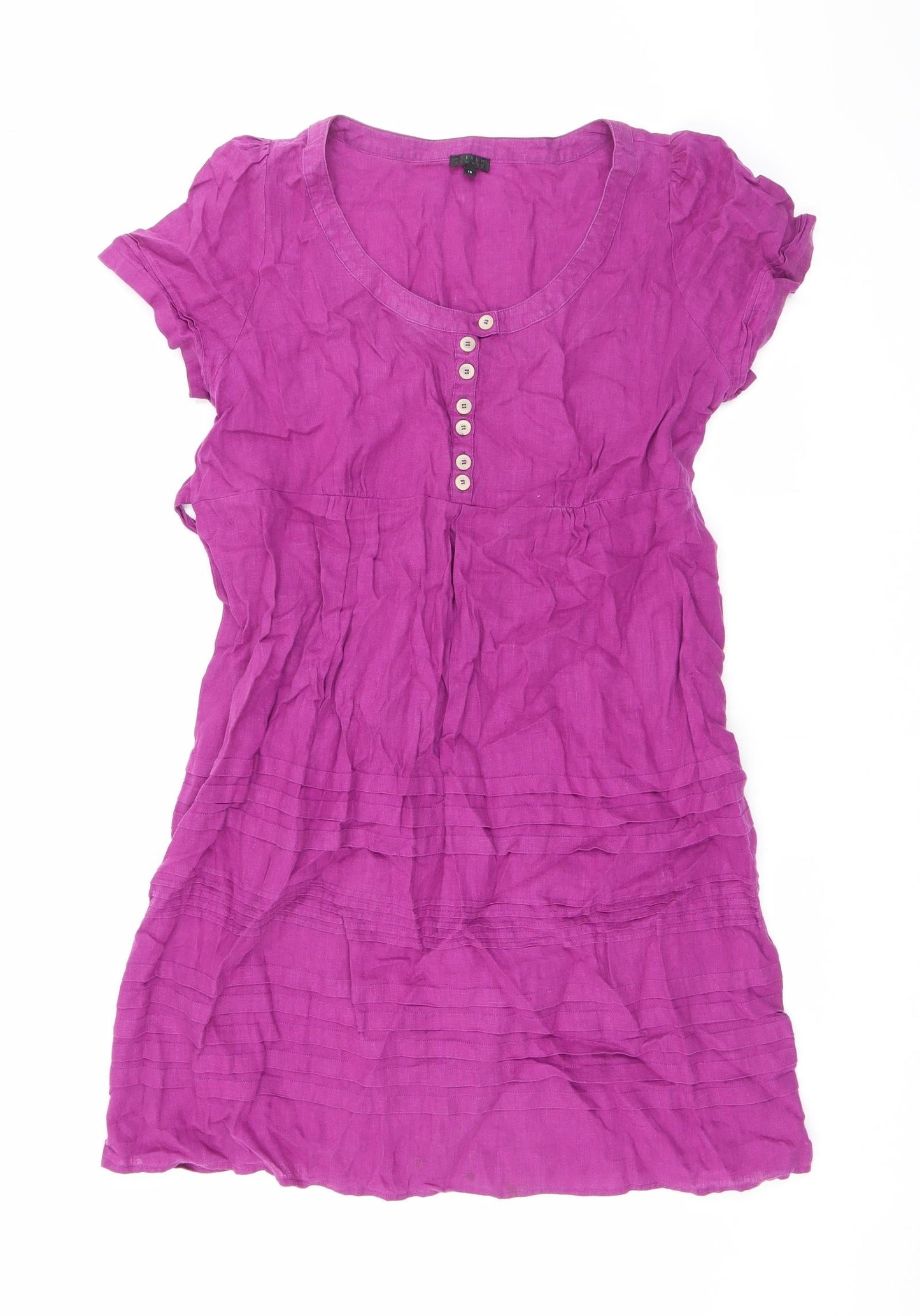 HIJKLMUVWXYZ Womens Purple Linen A-Line Size 16 Scoop Neck Button