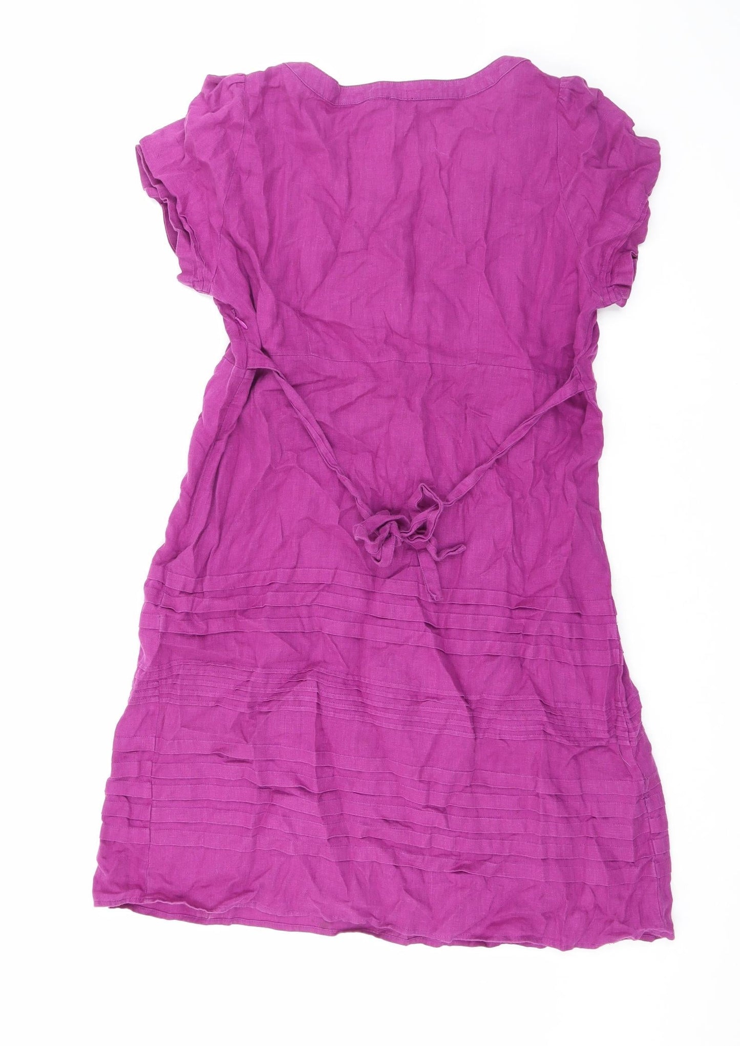 HIJKLMUVWXYZ Womens Purple Linen A-Line Size 16 Scoop Neck Button
