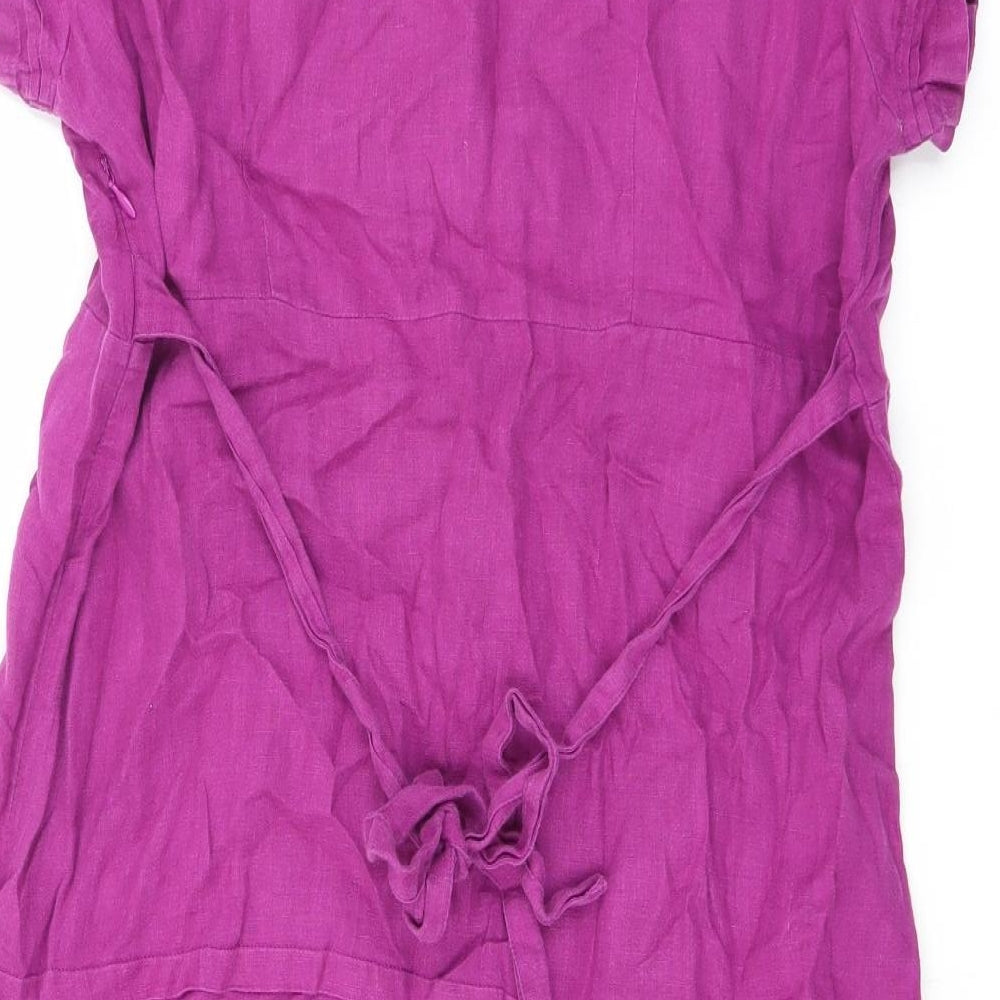 HIJKLMUVWXYZ Womens Purple Linen A-Line Size 16 Scoop Neck Button