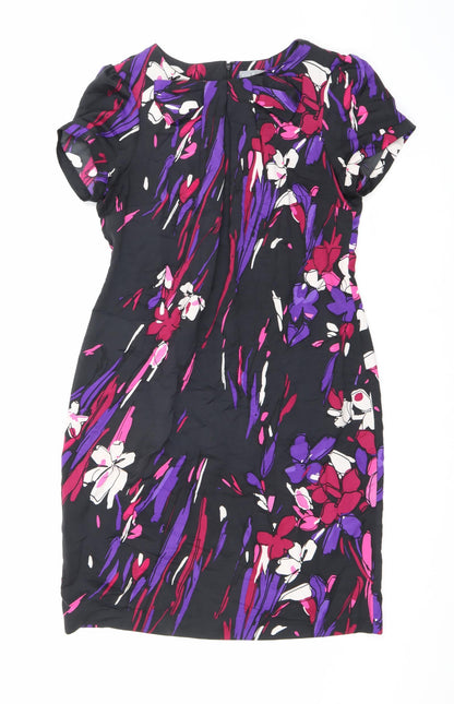 Marks & Spencer Womens Black Geometric Polyester A-Line Size 14 Round Neck Zip