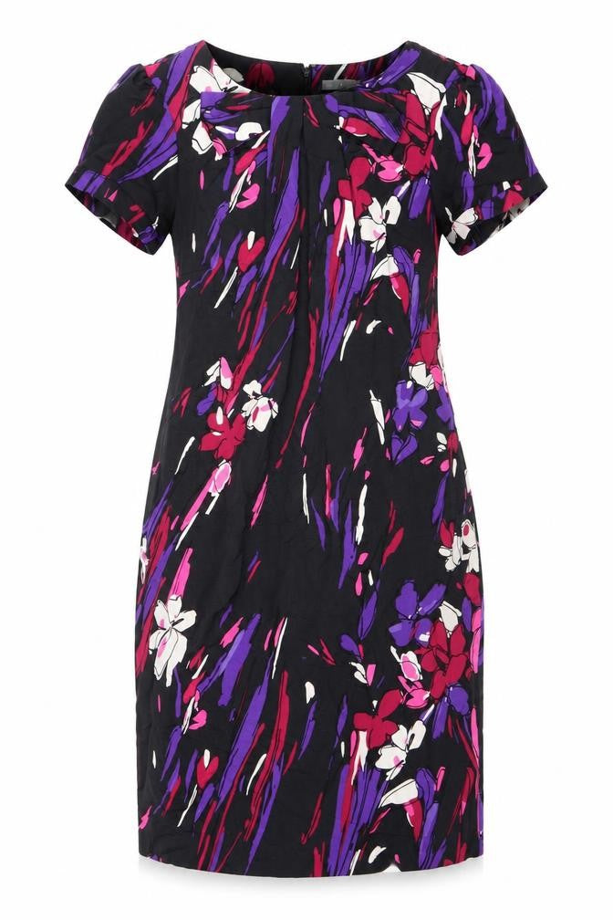 Marks & Spencer Womens Black Geometric Polyester A-Line Size 14 Round Neck Zip