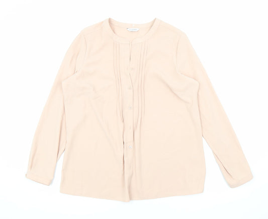 Classic Womens Pink Polyester Basic Button-Up Size 14 Round Neck