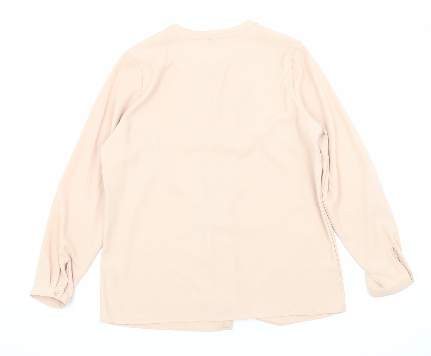 Classic Womens Pink Polyester Basic Button-Up Size 14 Round Neck