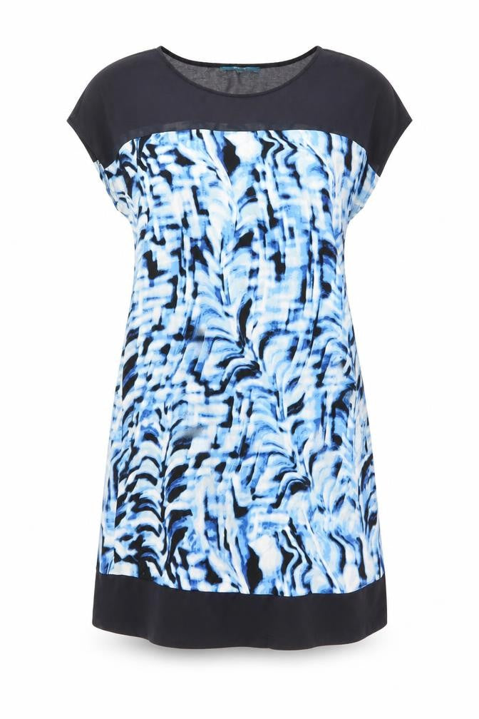 NEXT Womens Blue Geometric Polyester A-Line Size 12 Round Neck Pullover