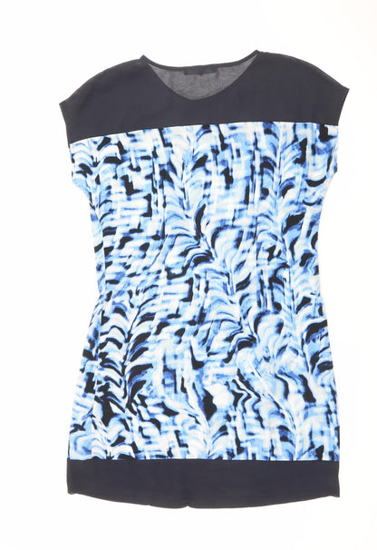 Next Womens Blue Geometric Polyester A-Line Size 12 Round Neck Pullover